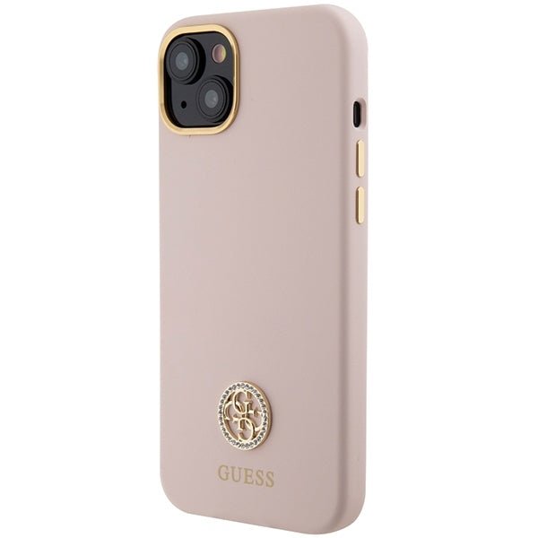 Guess iPhone 15 Plus Silicone Logo Strass 4G Σκληρή Θήκη με Πλαίσιο Σιλικόνης - Pink - GUHCP15M4DGPP
