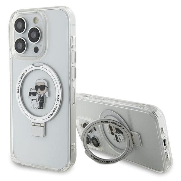 Karl Lagerfeld iPhone 15 Pro Max Ring Stand Karl and Choupette MagSafe Σκληρή Θήκη με Πλαίσιο Σιλικόνης και MagSafe - Διάφανη - KLHMP15XHMRSKCH