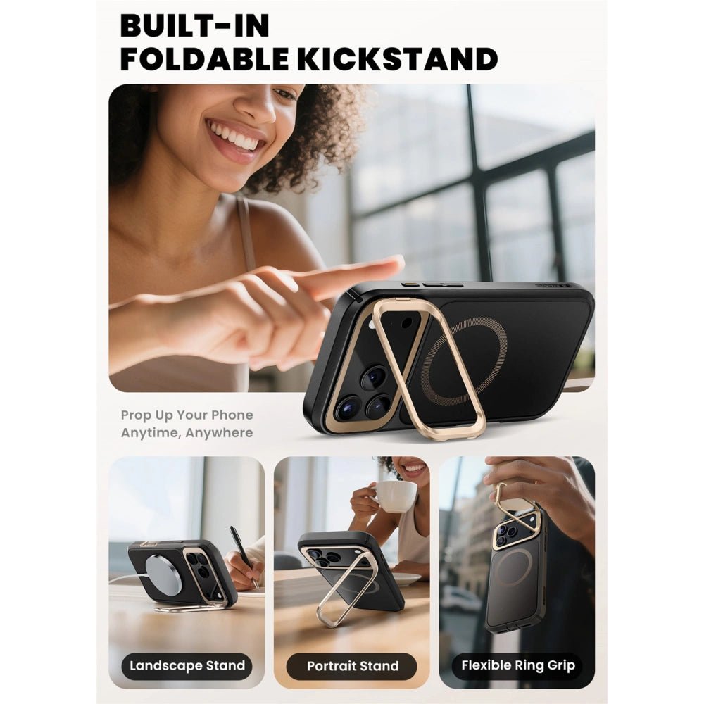 Supcase iPhone 17 Pro - IBLSN Ares Flip Mag - MagSafe Σκληρή Θήκη με Πλαίσιο Σιλικόνης και Προστασία Οθόνης και Stand - Desert Gold