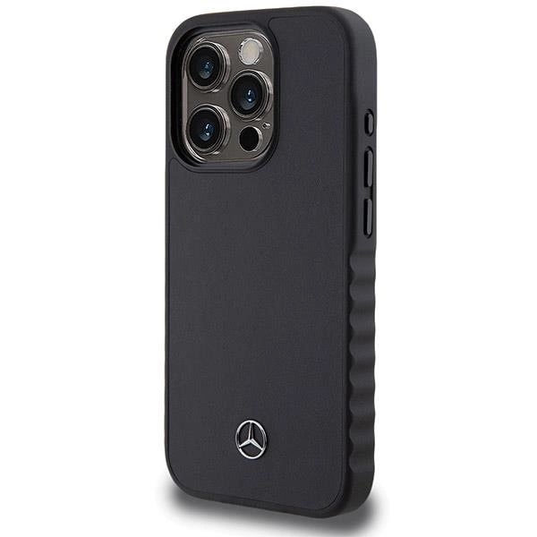 Mercedes iPhone 15 Pro Max Smooth Leather Σκληρή Θήκη με Επένδυση Δέρματος - Black - Mer008003 - 0