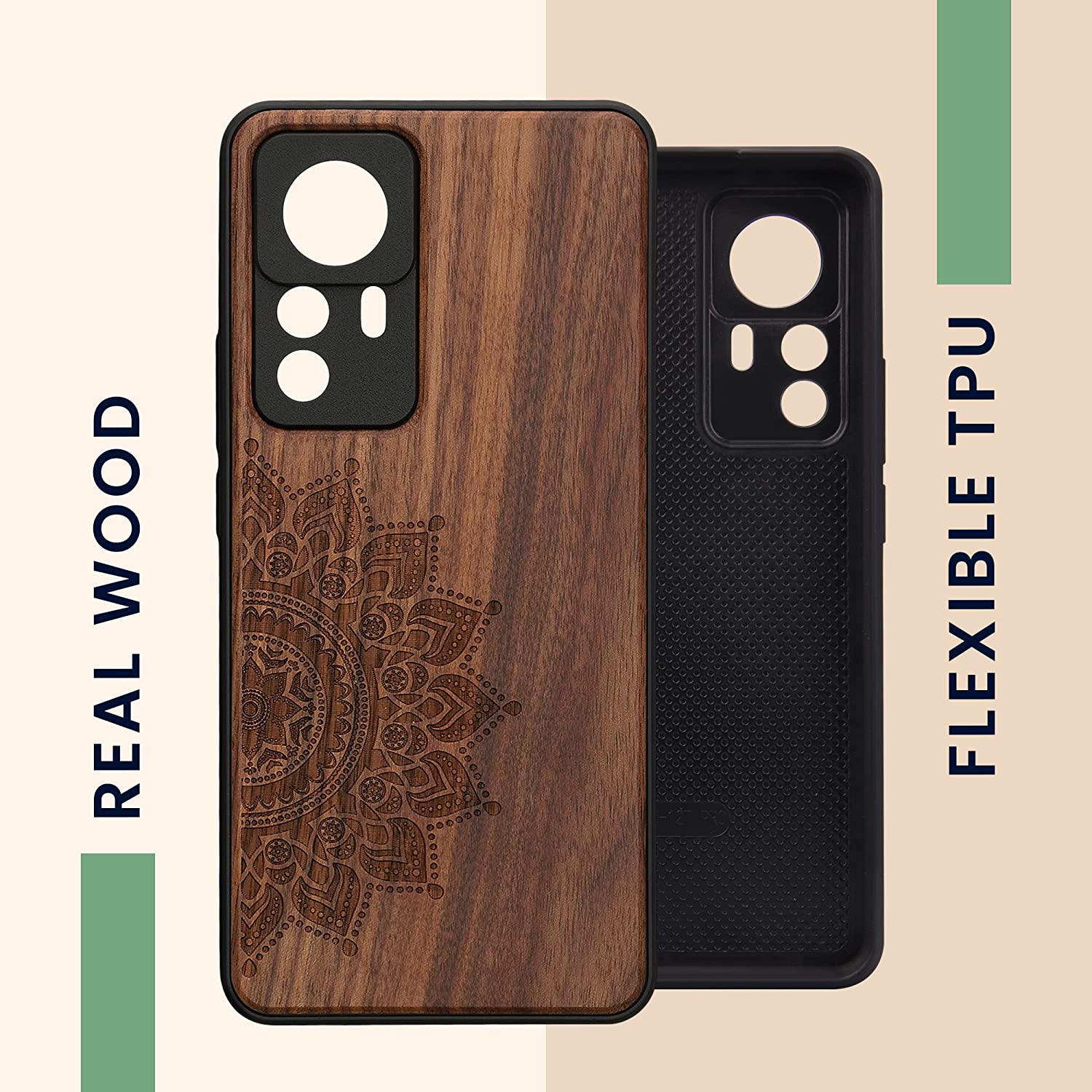 KW Xiaomi 12T / 12T Pro Θήκη από Φυσικό Ξύλο - Design Rising Sun - Dark Brown - 60150.02