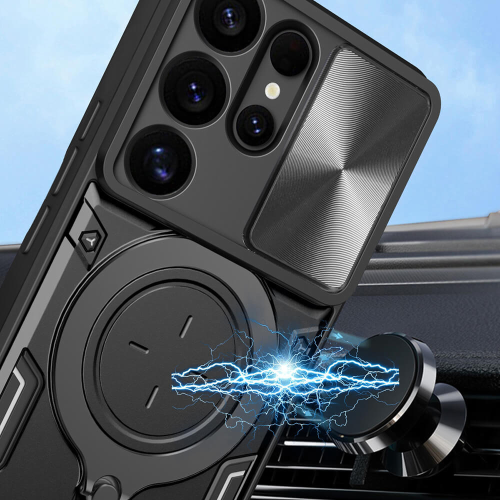 Techsuit Samsung Galaxy S25 Ultra - CamGuard Pro - Σκληρή Θήκη με Προστασία Καμερών και Δαχτυλίδι Συγκράτησης - Black