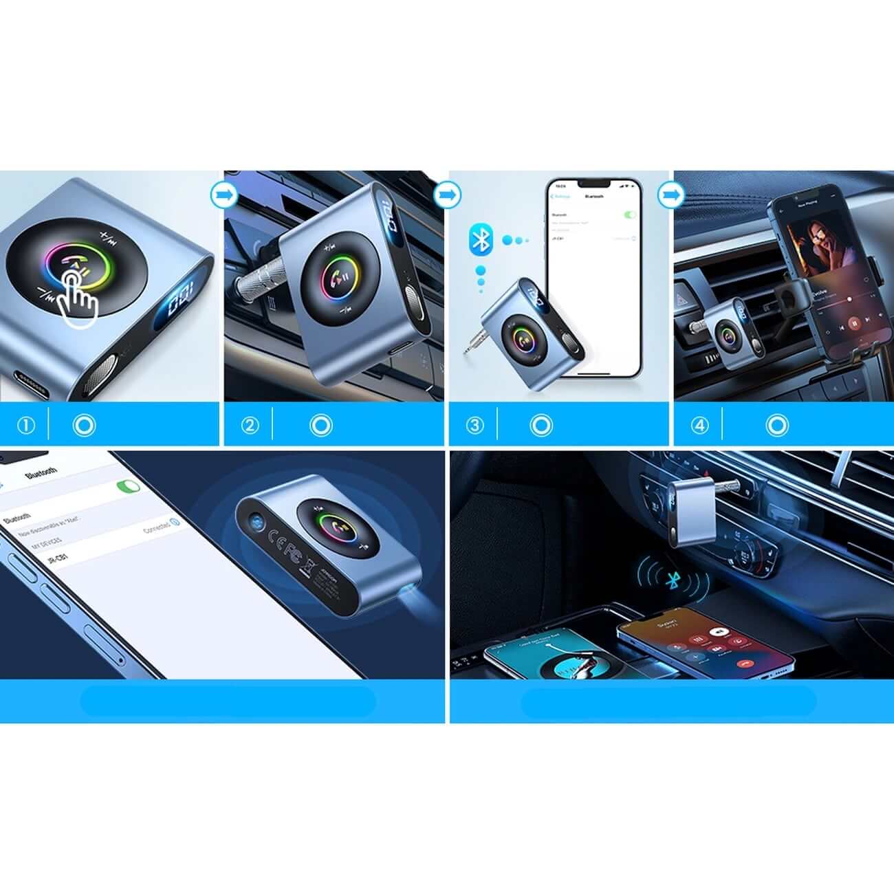 Joyroom JR - CB1 Bluetooth 5.3 AUX Transmitter για Αναπαραγωγή Μουσικής / Κλήσεις στο Αυτοκίνητο - Grey