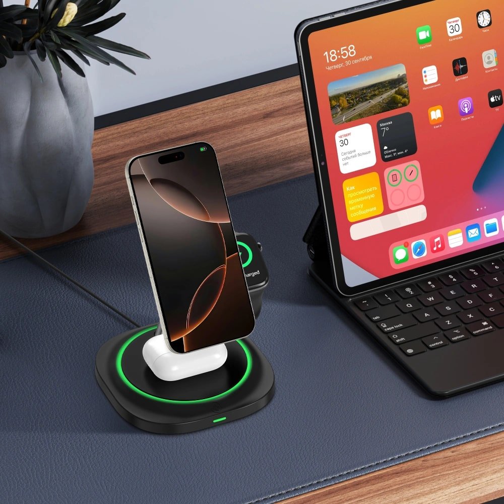 Tech - Protect QI15W - A46 3in1 Ασύρματος Μαγνητικός Φορτιστής MagSafe - Black