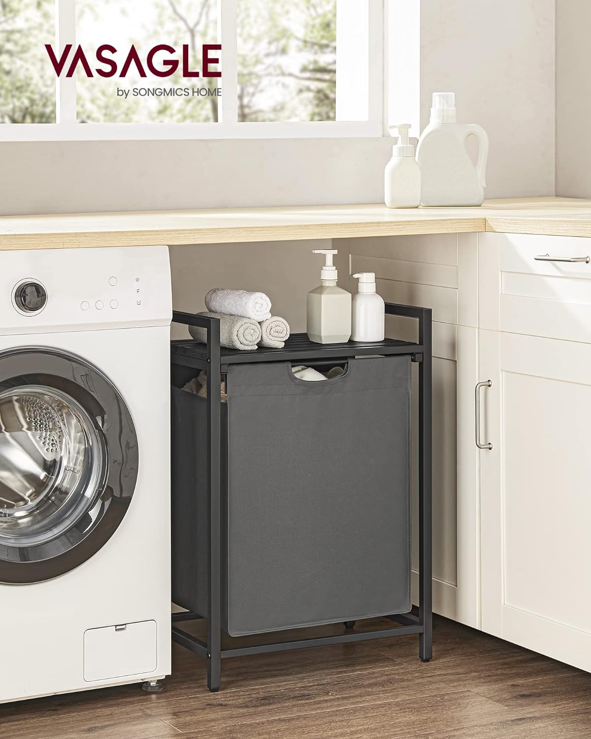 Vasagle Καλάθι Απλύτων με Ράφι - 65L - Black / Grey - BLH101G01