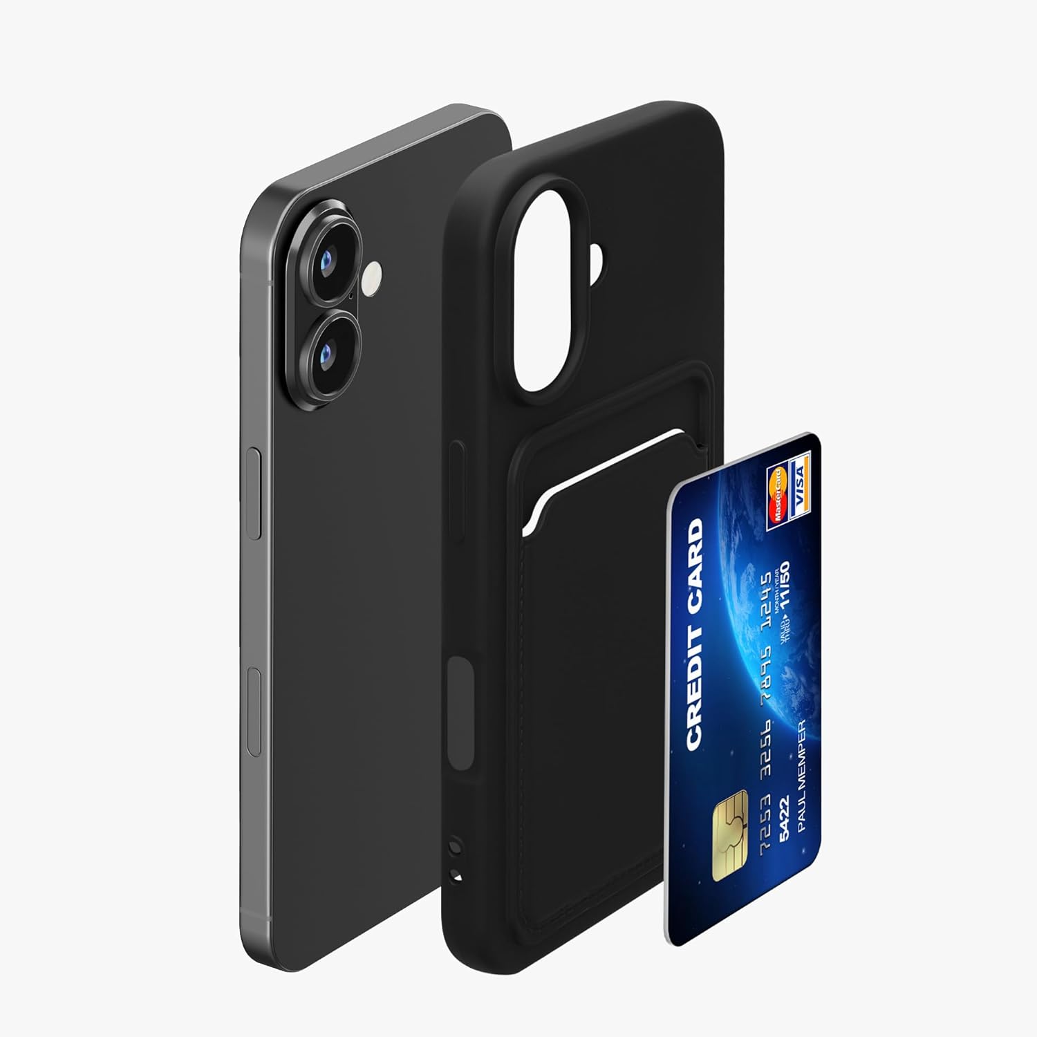 KW iPhone 16 Pro Θήκη Σιλικόνης TPU με Υποδοχή για Κάρτα - Black
