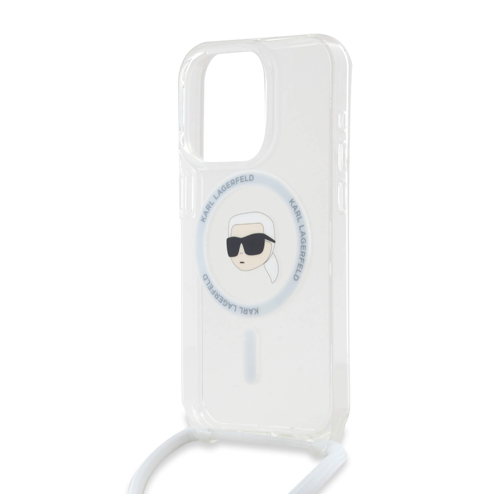 Karl Lagerfeld iPhone 15 Pro - Crossbody IML Karl Head - MagSafe Σκληρή Θήκη με Πλαίσιο Σιλικόνης και Λουράκι - Διάφανη - KLHMP15LHCKHNT