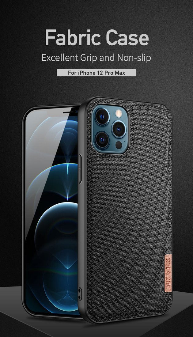 Dux Ducis iPhone 12 Pro Max Fino Series Σκληρή Θήκη με Πλαίσιο Σιλικόνης και Επένδυση από Ύφασμα - Black