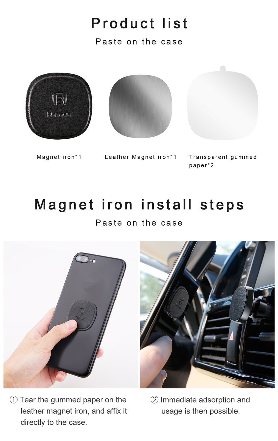 Baseus Privity Pro Air Vent Magnetic Car Mount Holder for Smartphones / iPhones - Μαγνητική Βάση Αυτοκινήτου Αεραγωγού με Δέρμα - Black - SUMQ - PR01