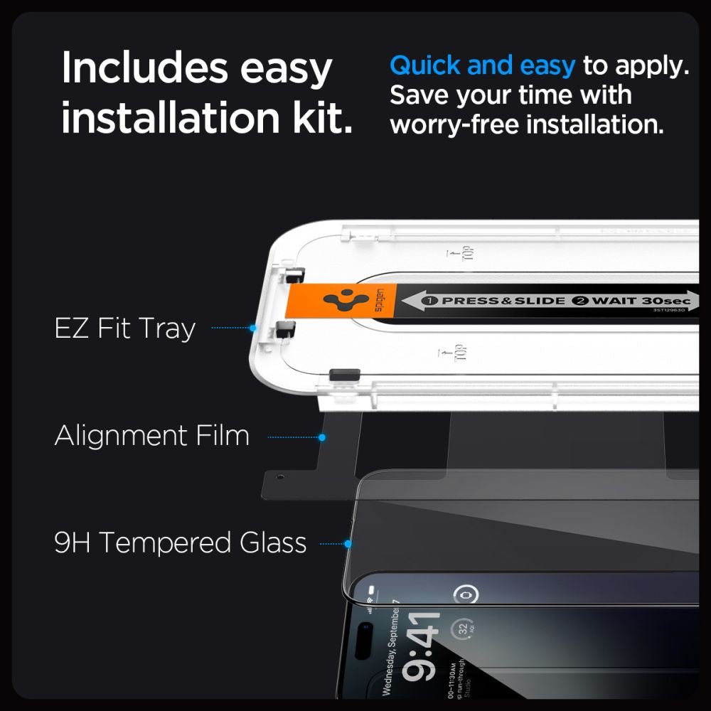 Spigen iPhone 15 Pro Glas.TR EZ Fit FC 0.3mm 2.5D 9H Case Friendly Full Screen Tempered Glass Αντιχαρακτικό Γυαλί Οθόνης - Black - AGL06899