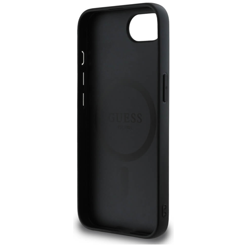 Guess iPhone 16e - 4G Ring Triangle Logo - MagSafe Θήκη με Επένδυση Συνθετικού Δέρματος - Black - GUHMPSE4P4TDPK