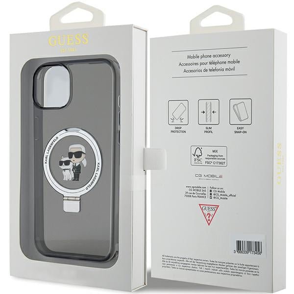 Karl Lagerfeld iPhone 15 Ring Stand Karl and Choupette MagSafe Σκληρή Θήκη με Πλαίσιο Σιλικόνης και MagSafe - Διάφανη / Black - KLHMP15SHMRSKCK