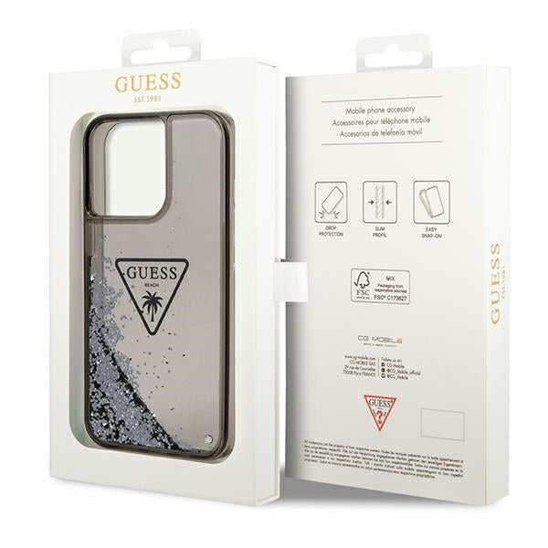 Guess iPhone 14 Pro Max Palm Liquid Glitter Σκληρή Θήκη με Πλαίσιο Σιλικόνης - Black - GUHCP14XLFCTPK