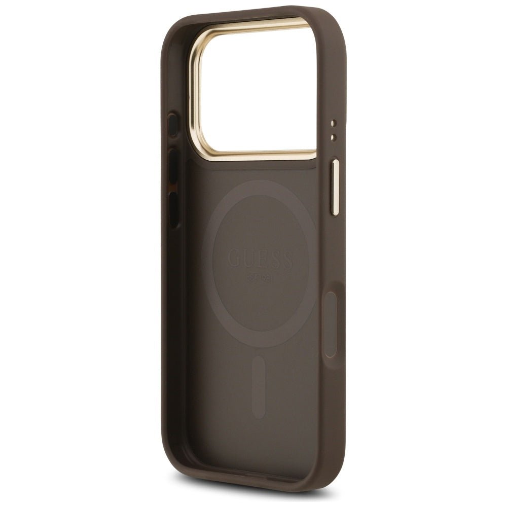 Guess iPhone 17 Pro - 4G Stripe MagSafe - Θήκη με Επένδυση Συνθετικού Δέρματος - Brown - GUHMP17LPG4SEMCW