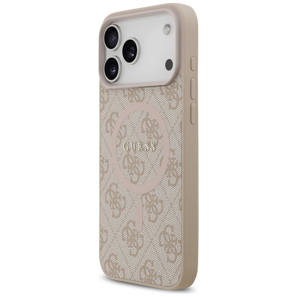 Guess iPhone 17 Pro Max - 4G Ring Classic Logo MagSafe - Σκληρή Θήκη με Πλαίσιο Σιλικόνης και Επένδυση Συνθετικού Δέρματος - Pink - GUHMP17XG4GFRP