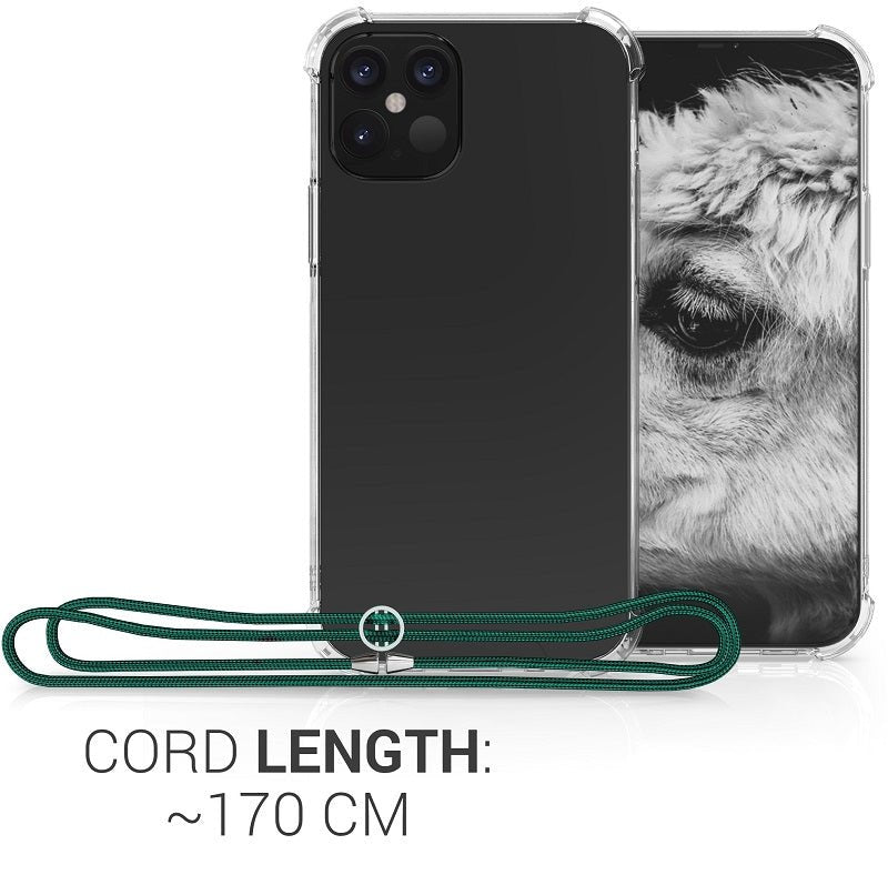 KW iPhone 12 Pro Θήκη Σιλικόνης TPU με Λουράκι - Διάφανη / Dark Green - 52730.80