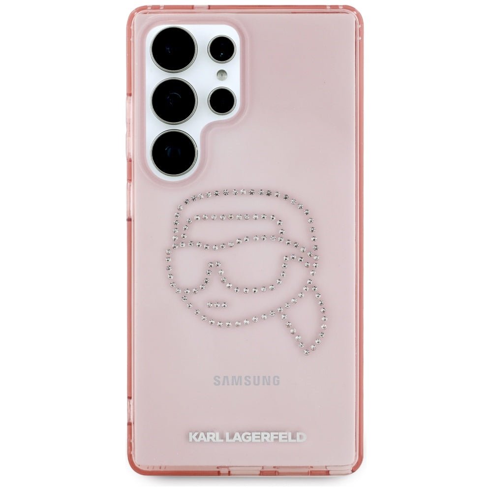Karl Lagerfeld Samsung Galaxy S25 Ultra - Rhinestones Karl Head Logo - Σκληρή Θήκη με Πλαίσιο Σιλικόνης - Pink - KLHCS25LHKHDCELP