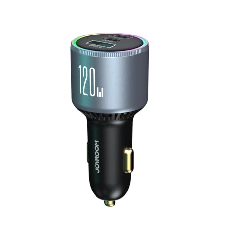 Joyroom JR - CCN07 120W Φορτιστής Αυτοκινήτου Γρήγορης Φόρτισης με 1 Θύρα USB και 2 Θύρες Type - C και Καλώδιο Type - C to Type - C 100W - Dark Grey