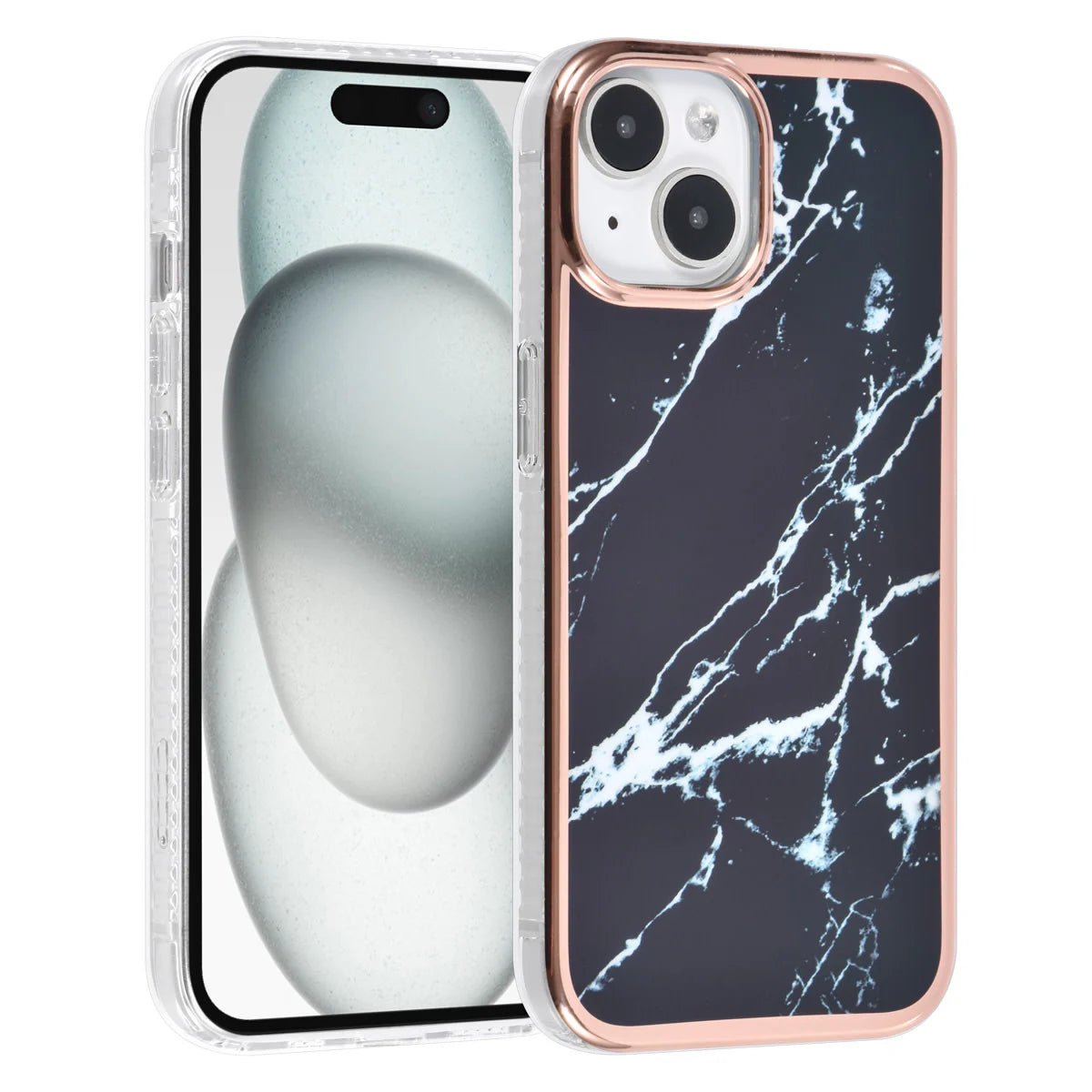 Tuniq iPhone 15 - Σκληρή Θήκη με Πλαίσιο Σιλικόνης - Σχέδιο Μάρμαρο - Μαύρη