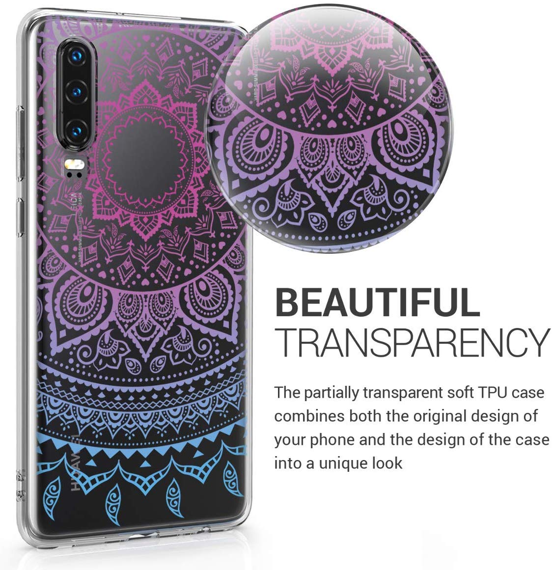 KW Huawei P30 Θήκη Σιλικόνης Design Indian Sun - Διάφανη / Blue / Dark Pink - 47412.03