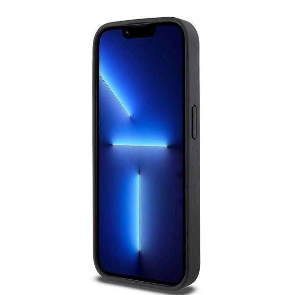 DKNY iPhone 15 Pro Max - Leather Checkered Mono Pattern and Printed Stripes - Σκληρή Θήκη με Επένδυση Συνθετικού Δέρματος - Black