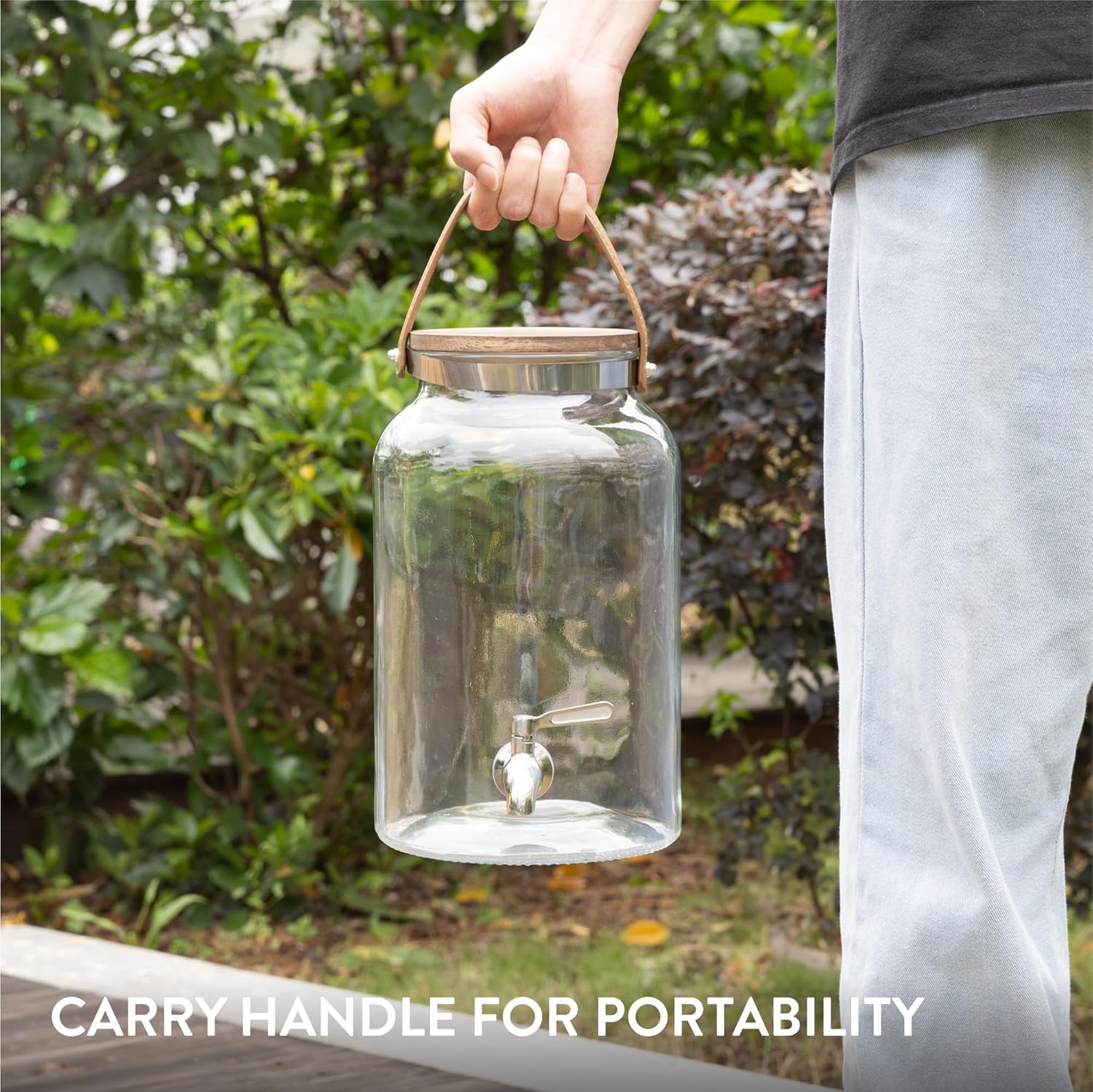 Navaris Γυάλινος Διανεμητής Ποτού με Ξύλινη Βάση και Λαβή - 5.6L - Dark Brown