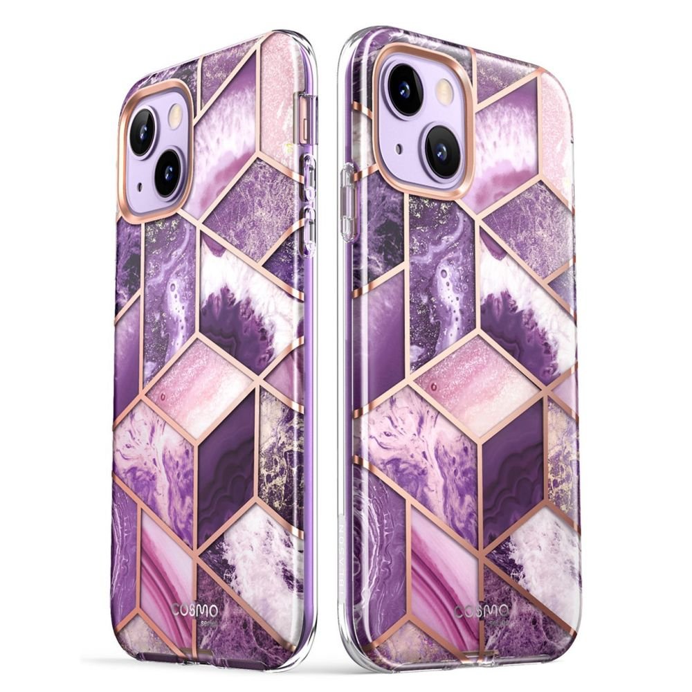 i - Blason iPhone 14 Plus Cosmo Σκληρή Θήκη με Πλαίσιο Σιλικόνης και Προστασία Οθόνης - Marble Purple
