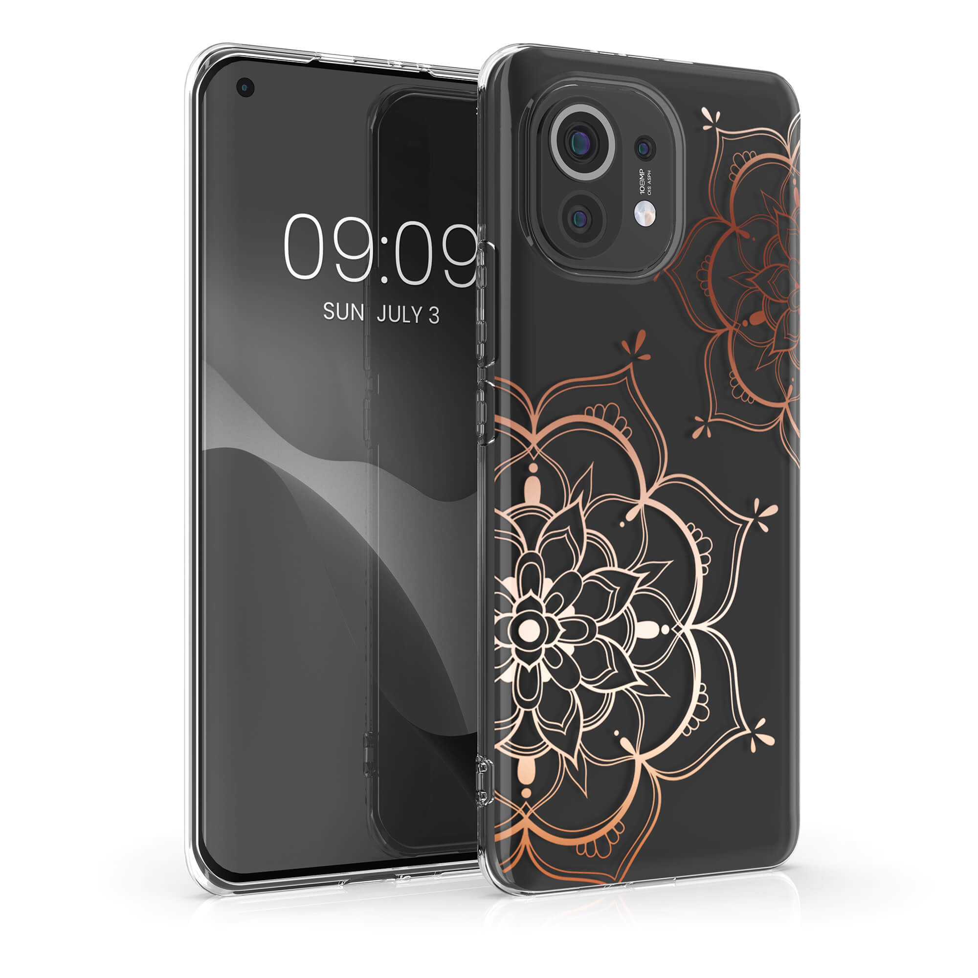 KW Xiaomi Mi 11 Θήκη Σιλικόνης TPU Design Flowers Twins - Rose Gold / Διάφανη - 57089.02