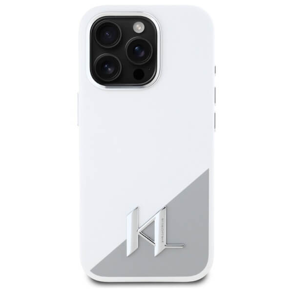 Karl Lagerfeld iPhone 16 Pro - Silicone Initial Metal Logo - MagSafe Σκληρή Θήκη με Πλαίσιο Σιλικόνης - White - KLHMP16LSCMKMPCH