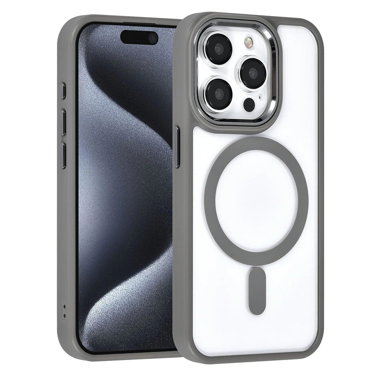 Tuniq iPhone 15 Pro - MagSafe Σκληρή Θήκη με Πλαίσιο Σιλικόνης - Γκρι / Διάφανη