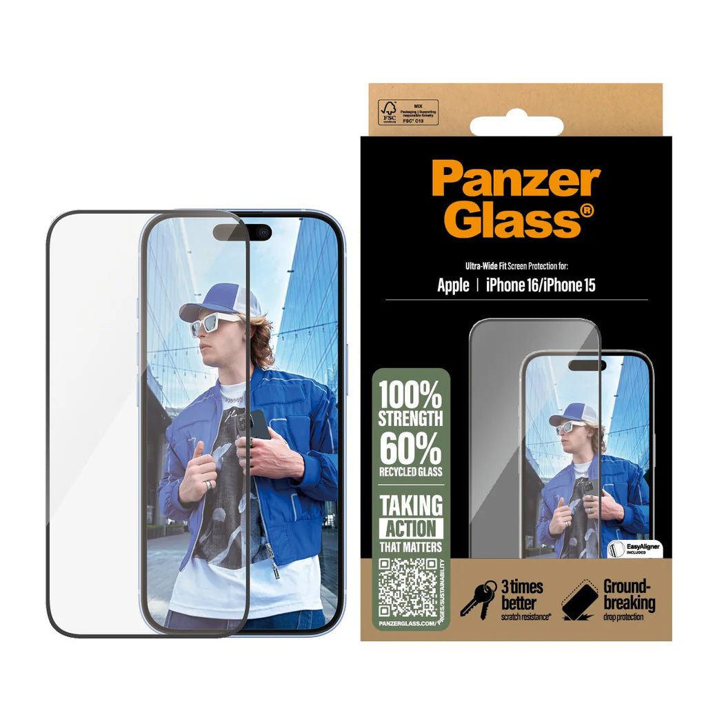 PanzerGlass iPhone 15 / iPhone 16 Ultra - Wide Fit Full Screen Αντιχαρακτικό Γυαλί Οθόνης - Black