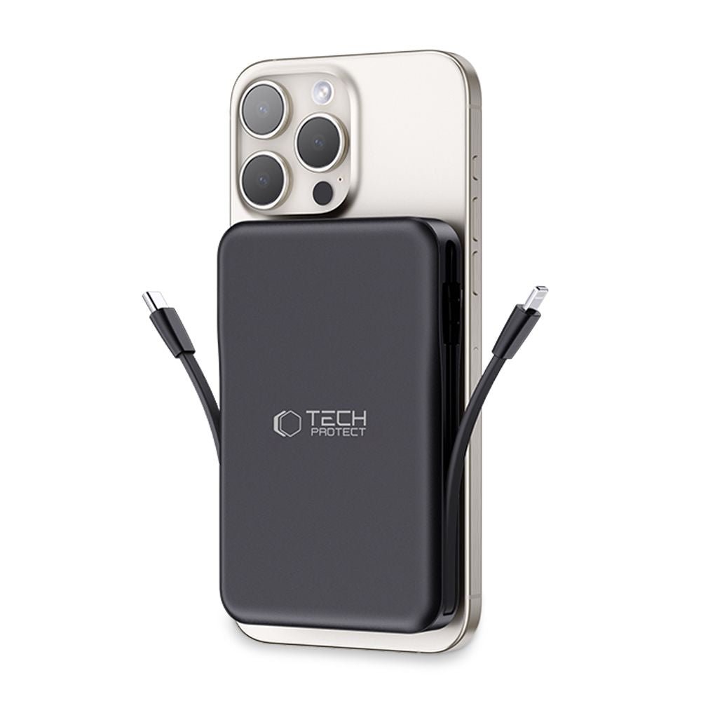Tech - Protect PB31 Lifemag Ασύρματο MagSafe PowerBank Κινητού 10000 mAh με Ενσωματωμένο Καλώδιο Type - C και Lightning - Black