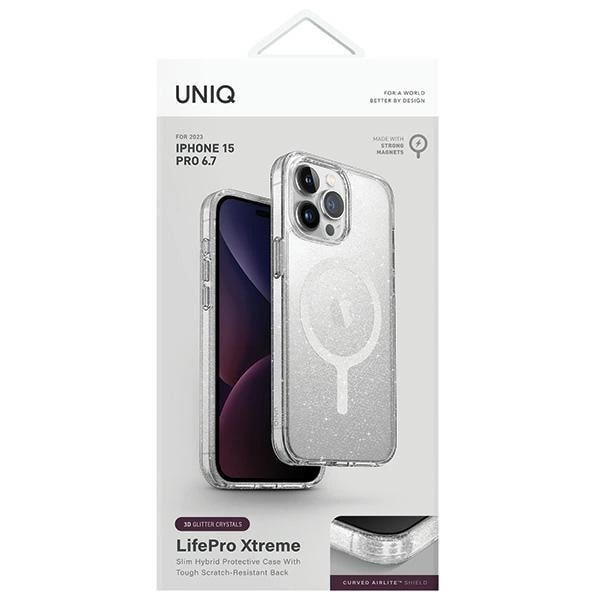 Uniq iPhone 15 Pro Max LifePro Xtreme Magclick Σκληρή Θήκη με Πλαίσιο Σιλικόνης και MagSafe - Διάφανη / Glitter
