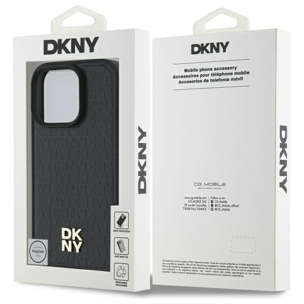 DKNY iPhone 16 Pro Max - Repeat Pattern Stack Logo MagSafe - Σκληρή Θήκη με Επένδυση Συνθετικού Δέρματος - Black