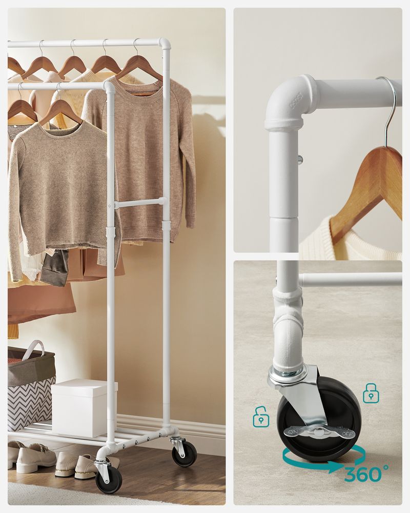 Songmics Τροχήλατη Κρεμάστρα Pούχων με 2 Pάγες και Ράφι - White - HSR060W01