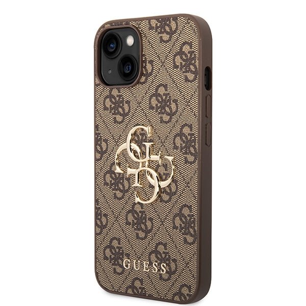 Guess iPhone 15 - 4G Big Metal Logo Θήκη με Επένδυση Συνθετικού Δέρματος - Brown - GUHCP15S4GMGBR