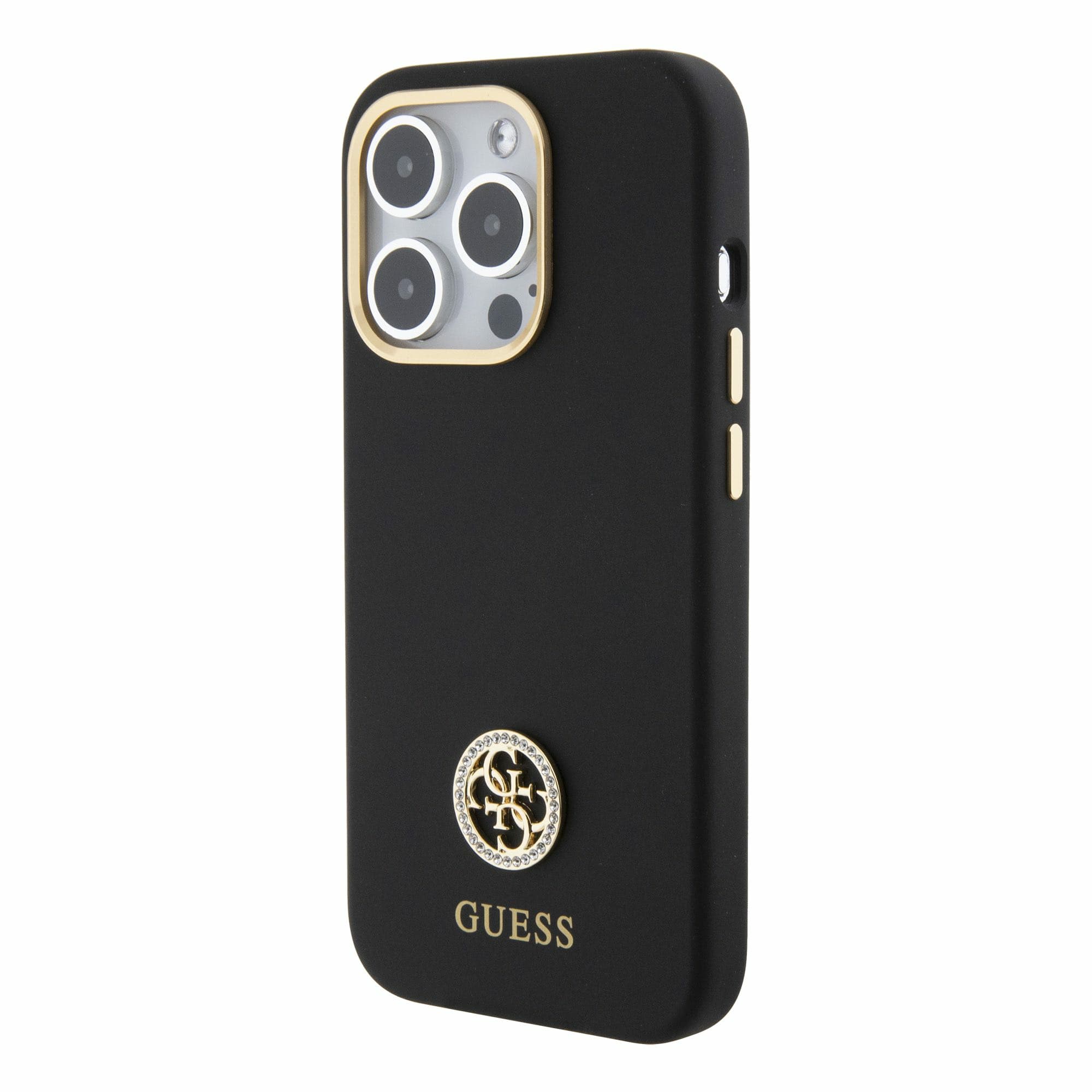 Guess iPhone 15 Pro Max Silicone Logo Strass 4G Σκληρή Θήκη με Πλαίσιο Σιλικόνης - Black - GUHCP15XM4DGPK