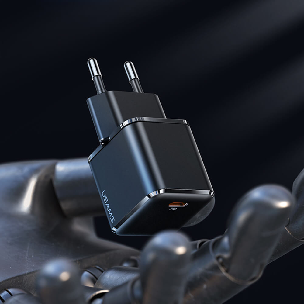 Usams Travel Charger Kit 30W Οικιακός Φορτιστής με Θύρα Type - C και καλώδιο Type - C to Lightning 20W - Black - UXTZH01