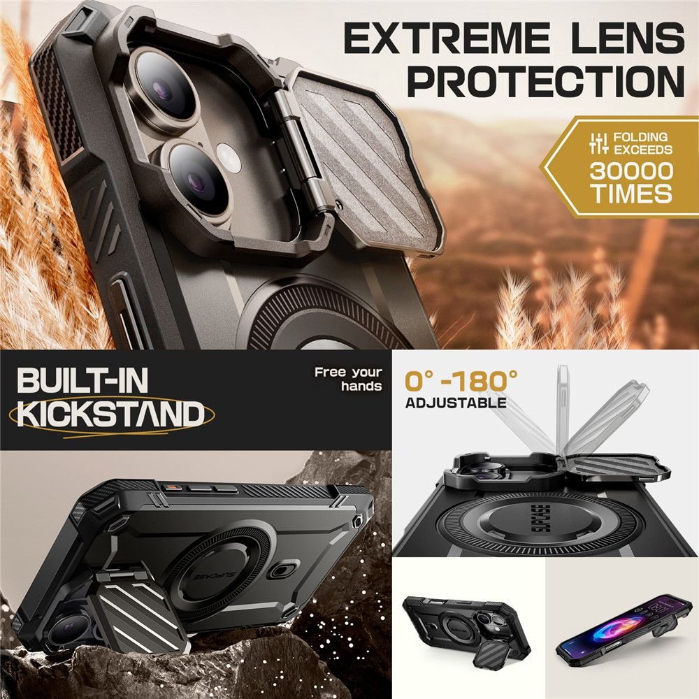 Supcase iPhone 16 UB XT Mag Σκληρή Θήκη με Ανοιγόμενο Κάλυμμα Κάμερας / Stand και MagSafe - Black