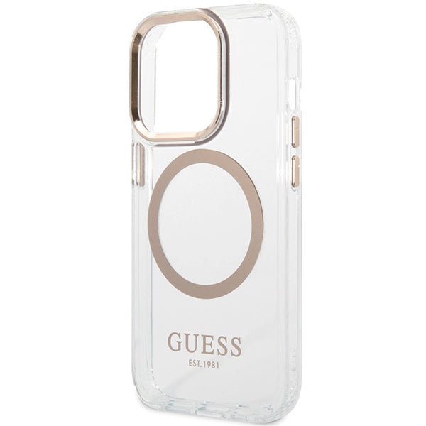 Guess iPhone 15 / 14 / 13 Metal Outline MagSafe Σκληρή Θήκη με Πλαίσιο Σιλικόνης και MagSafe - Gold - GUHMP15SHTRMD