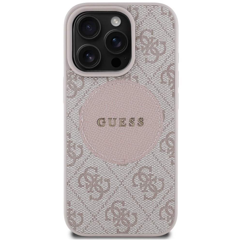 Guess iPhone 16 Pro Max - 4G Circle Classic Logo - MagSafe Θήκη με Επένδυση Συνθετικού Δέρματος - Pink - GUHMP16XP4PGRSGP