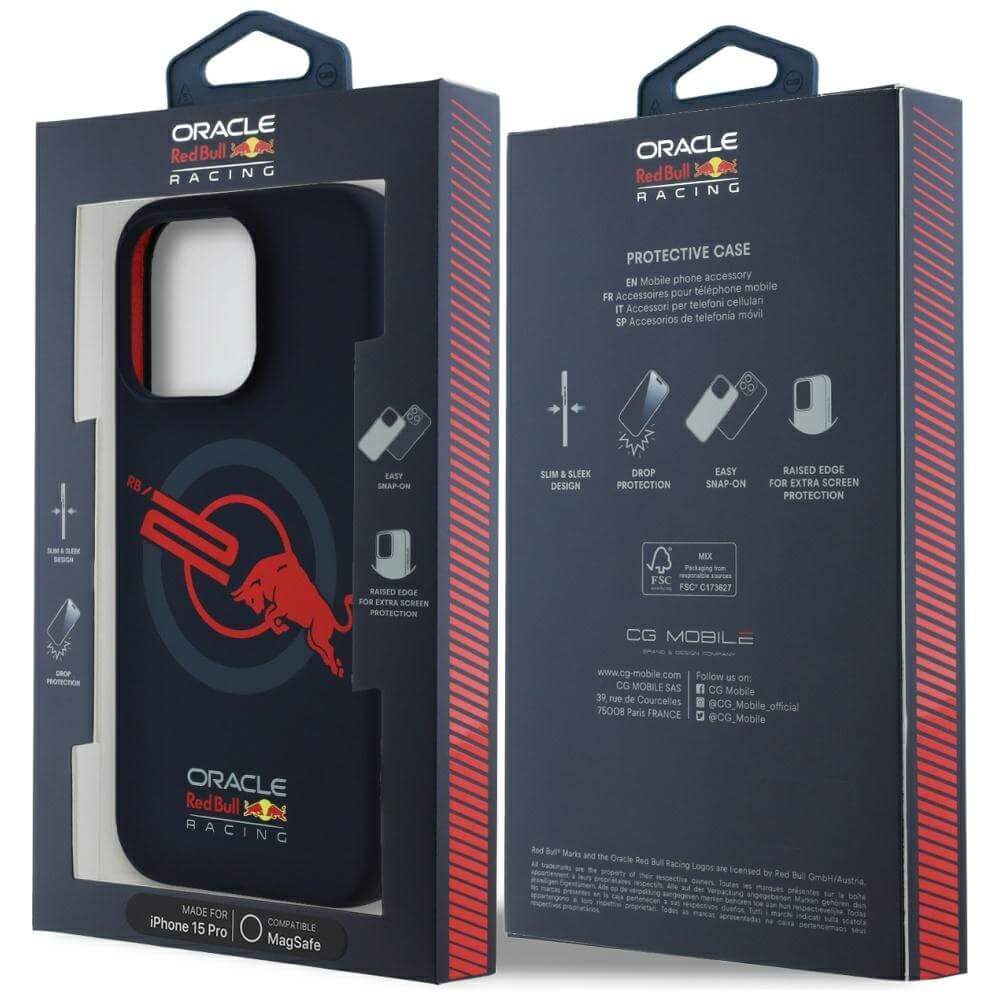 Red Bull iPhone 15 Pro - HC Silicone ORBR20 Logo Red Lining - MagSafe Σκληρή Θήκη με Πλαίσιο Σιλικόνης - Navy Blue - RBHMP15L24SIOLVR