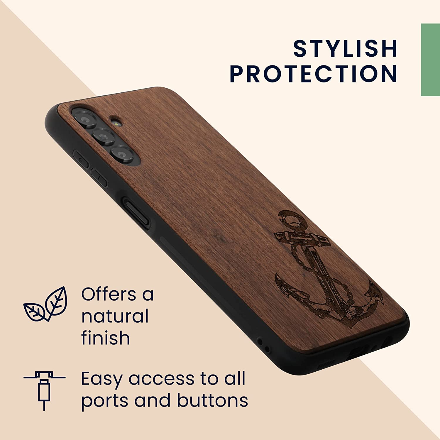 KW Samsung Galaxy A13 5G Θήκη από Φυσικό Ξύλο - Design Vintage Anchor - Dark Brown - 59886.04