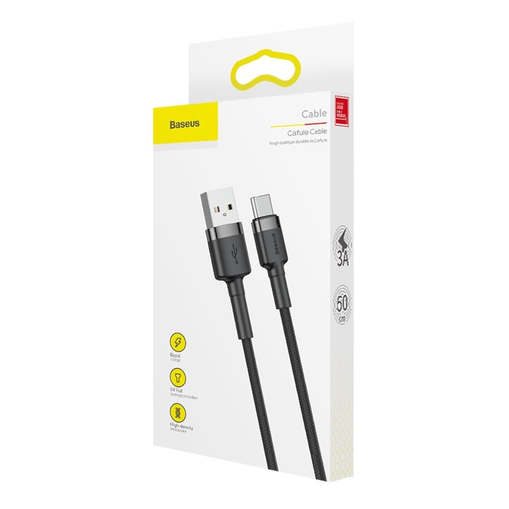 Baseus Cafule Cable Type - C QC 3.0 3A - Καλώδιο Γρήγορης Φόρτισης Type - C 0,5M - Black / Grey - CATKLF - AG1