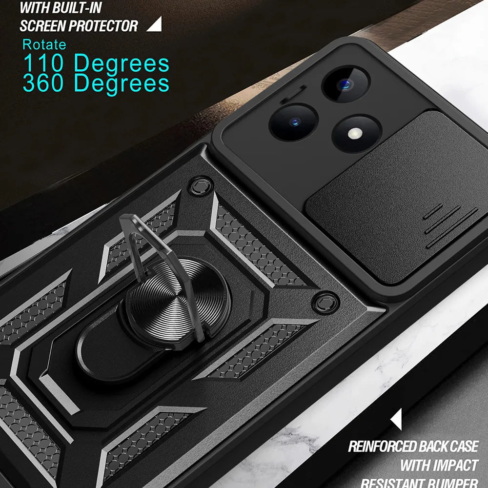 Techsuit Xiaomi Redmi Note 13 Pro+ 5G - CamShield - Σκληρή Θήκη με Προστασία Καμερών και Δαχτυλίδι Συγκράτησης - Black