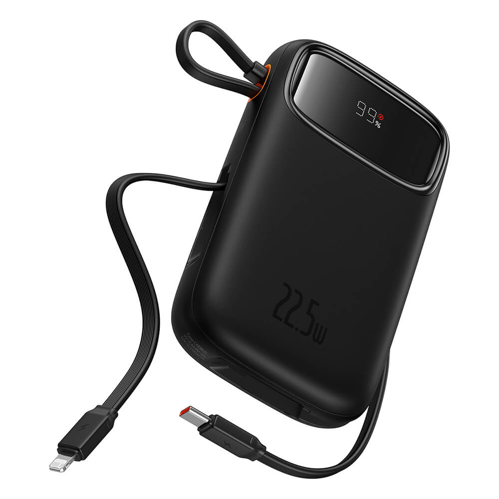 Baseus Qpow Pro+ Power Bank 20000mAh 22.5W με Οθόνη και Ενσωματωμένα Καλώδια Type - C και Lightning - Black - P10055002113 - 00