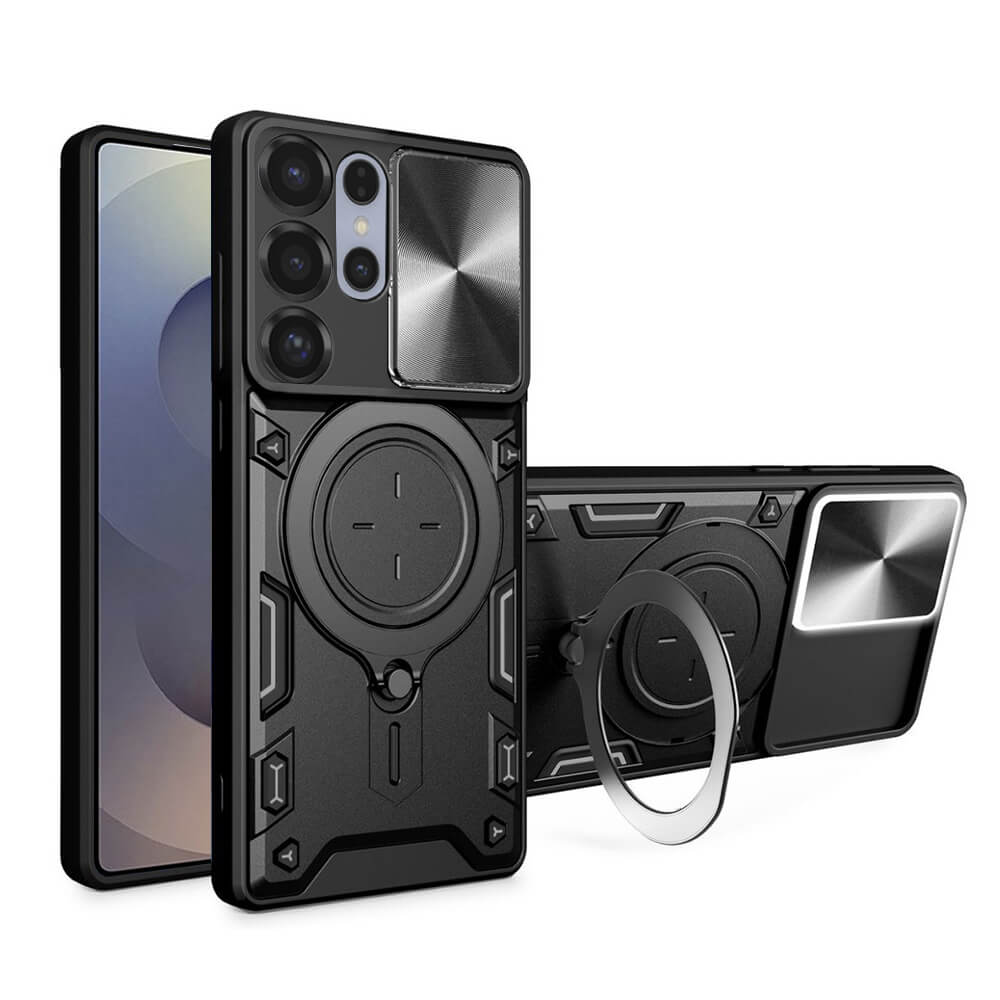 Techsuit Samsung Galaxy S25 Ultra - CamGuard Pro - Σκληρή Θήκη με Προστασία Καμερών και Δαχτυλίδι Συγκράτησης - Black
