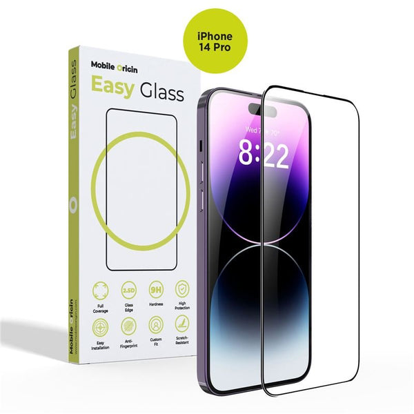 Mobile Origin iPhone 14 Pro EasyGlass Case Friendly 9H Full Screen Full Glue Tempered Glass Αντιχαρακτικό Γυαλί Οθόνης - Black