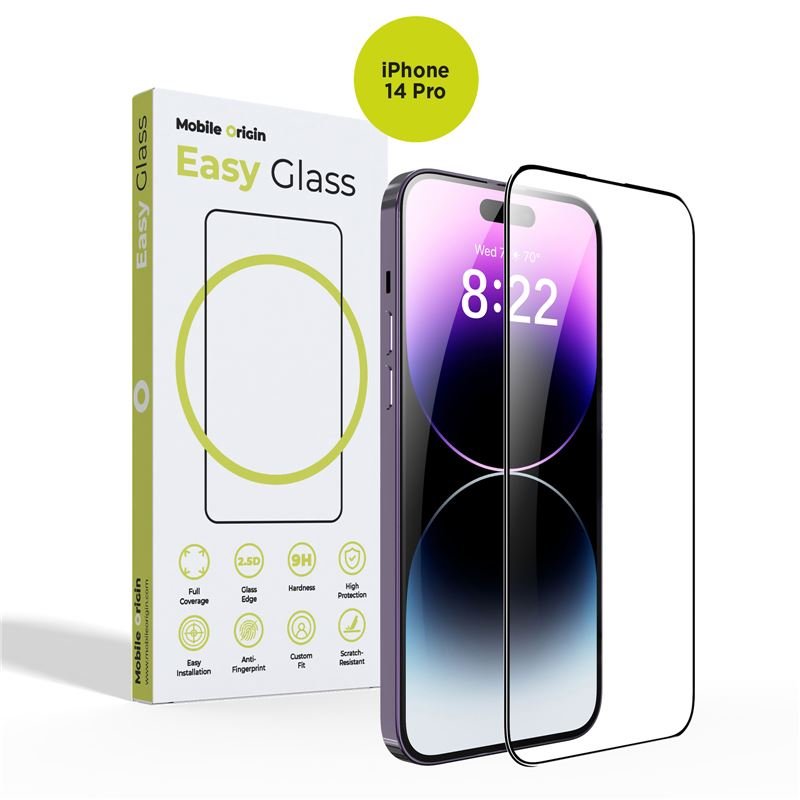 Mobile Origin iPhone 14 Pro EasyGlass Case Friendly 9H Full Screen Full Glue Tempered Glass Αντιχαρακτικό Γυαλί Οθόνης - Black