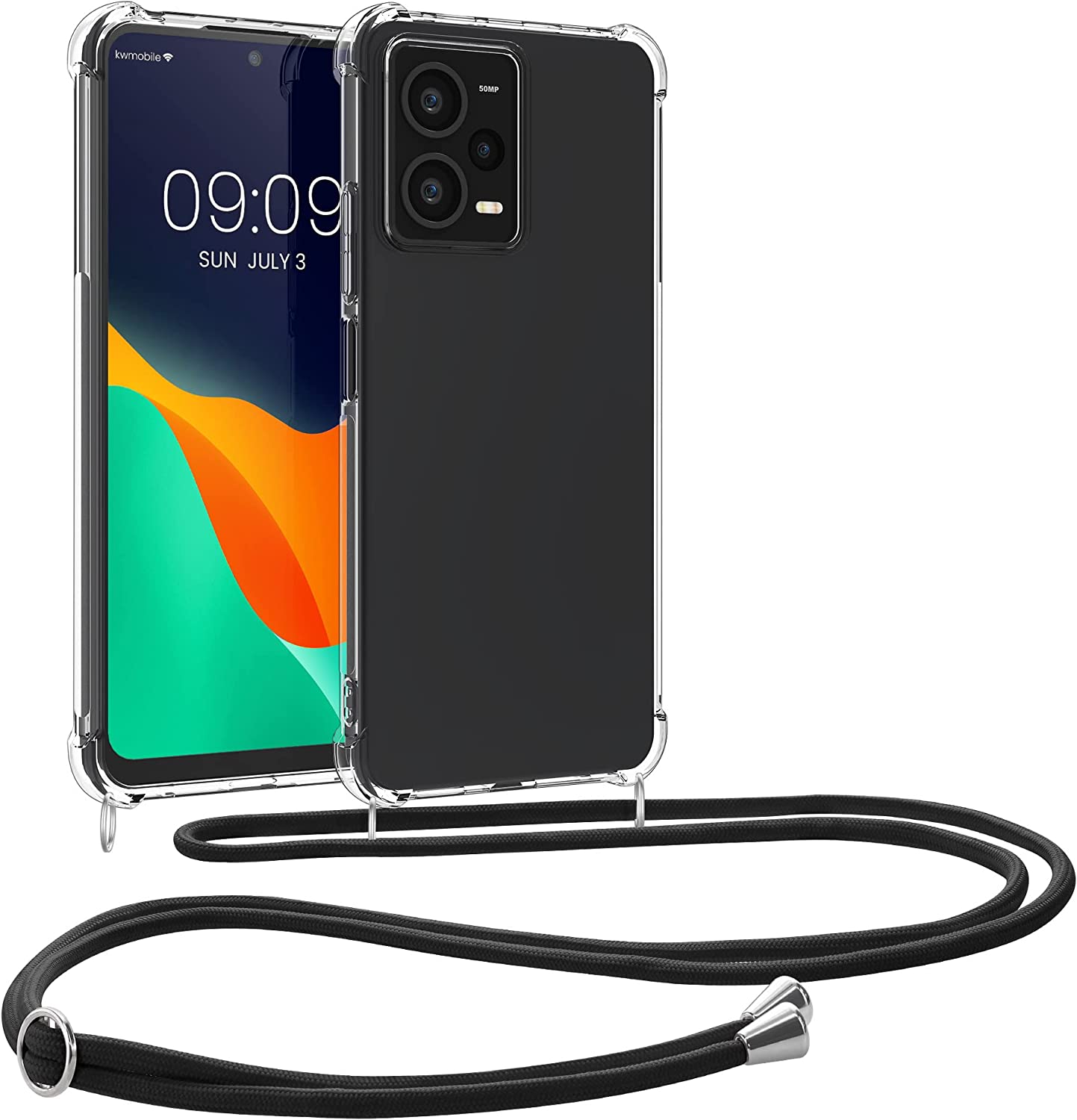 KW Xiaomi Redmi Note 12 Pro Θήκη Σιλικόνης TPU με Λουράκι - Διάφανη / Black - 60722.01